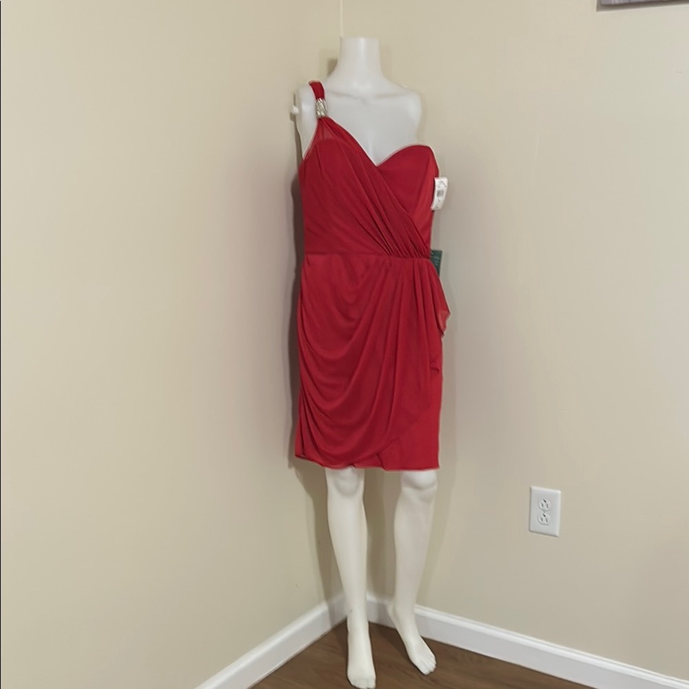 Red Asymmetrical Ruched One Shoulder Dress